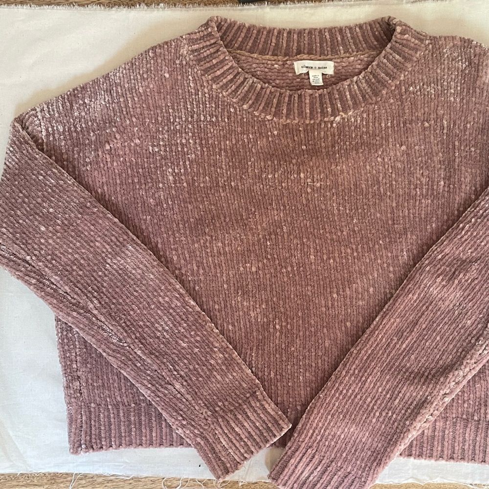 Silence and Noise XS Boxy Chenille Cropped Mauve Dusty Rose Pink Sweater (U.O)